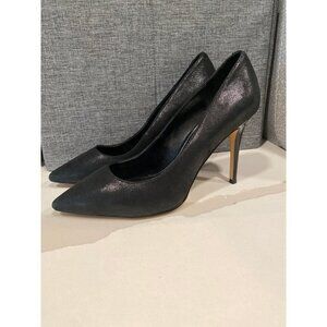 White House Black Market Embossed Black Leather Stiletto Pumps Size 7.5 Classic